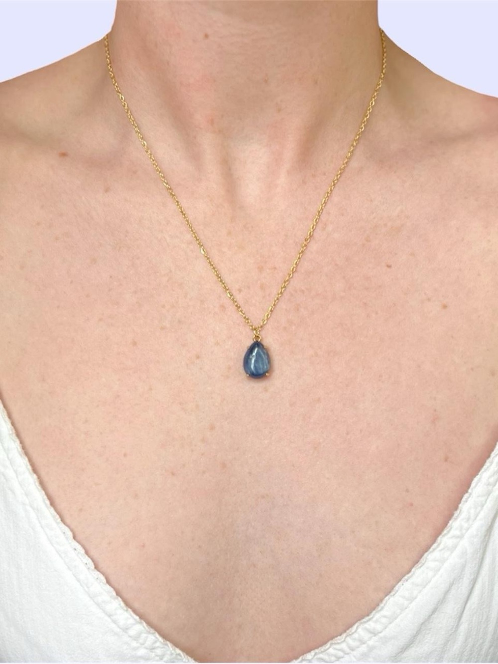 18k Gold Filled 18mm blue kyanite gemstone Pendant Necklace